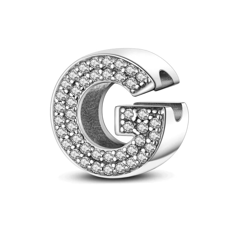 Hot Sale Silver 925 Charms Pink Zircon pave 26 Letter English Alphabet Bead Pendant Fit Pan Original Bracelet DIY Jewelry Making