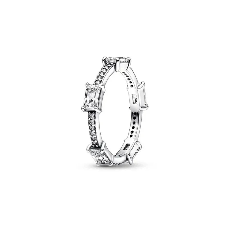 New S925 Silver Shining zircon Ring Women Geometric Design Minimalist Fashion Jewelry Engagement Wedding Party Gifts Trendy