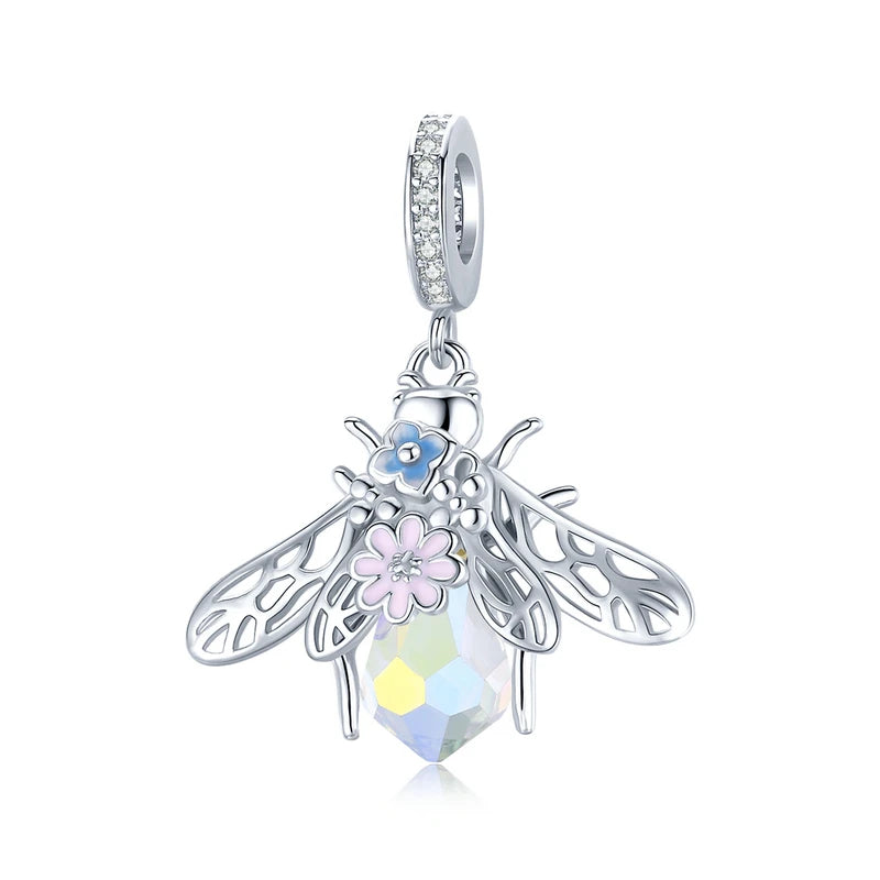 BISAER Secret Garden Beads 925 Sterling Silver Flower Bee Cat Animal Charms Pendant Fit DIY Bracelet Necklace Jewelry