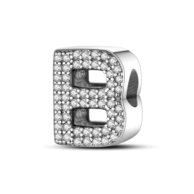 Hot Sale Silver 925 Charms Pink Zircon pave 26 Letter English Alphabet Bead Pendant Fit Pan Original Bracelet DIY Jewelry Making