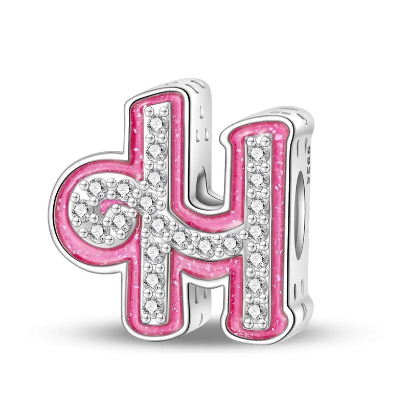 Hot Sale Silver 925 Charms Pink Zircon pave 26 Letter English Alphabet Bead Pendant Fit Pan Original Bracelet DIY Jewelry Making