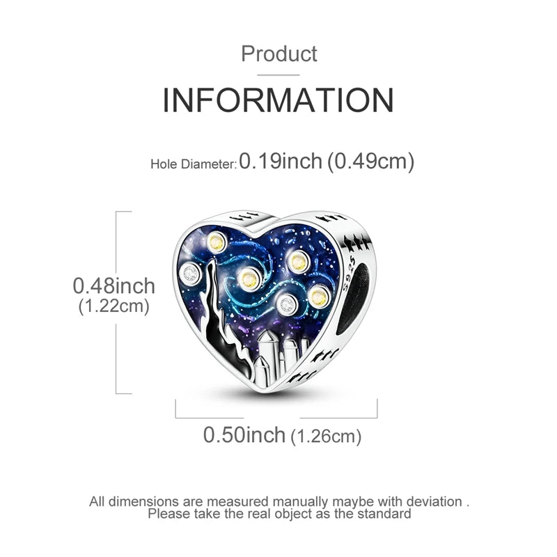 925 Silver Charms Van Gogh Starry Night Easter Egg Beads Pendant Fit 925 Original Bracelet DIY Woman Jewelry Gift