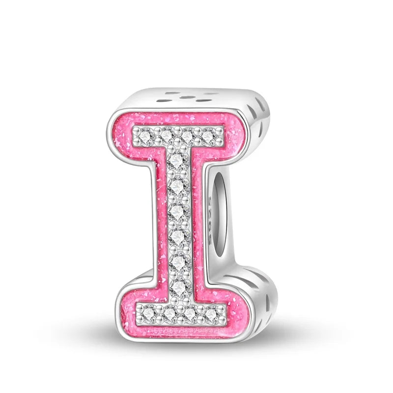 Hot Sale Silver 925 Charms Pink Zircon pave 26 Letter English Alphabet Bead Pendant Fit Pan Original Bracelet DIY Jewelry Making