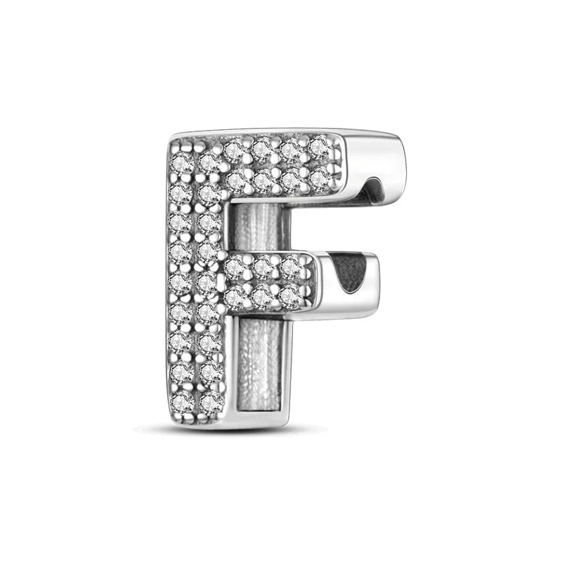 Hot Sale Silver 925 Charms Pink Zircon pave 26 Letter English Alphabet Bead Pendant Fit Pan Original Bracelet DIY Jewelry Making