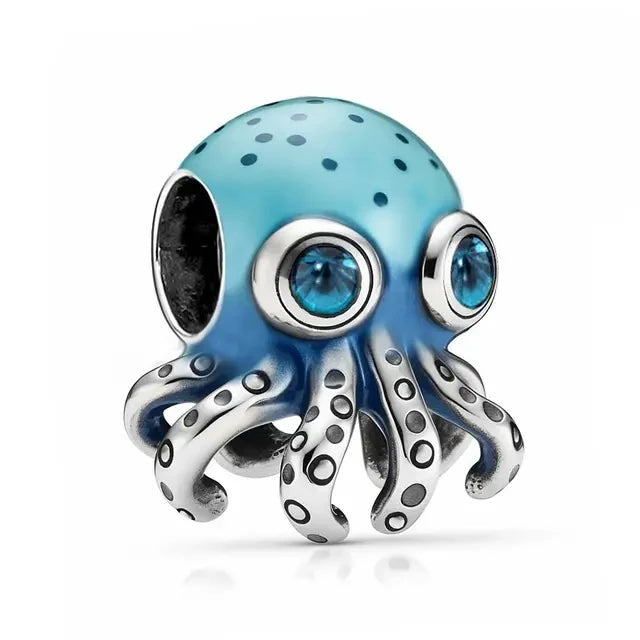 New 925 Sterling Silver Charm Fit Original Bracelet Accessories Women Jewelry Blue Ocean Series Mermaid Sea Shell Octopus