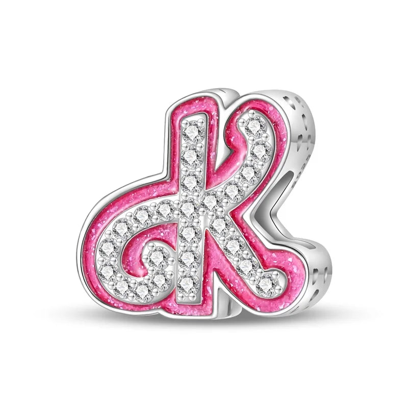 Hot Sale Silver 925 Charms Pink Zircon pave 26 Letter English Alphabet Bead Pendant Fit Pan Original Bracelet DIY Jewelry Making
