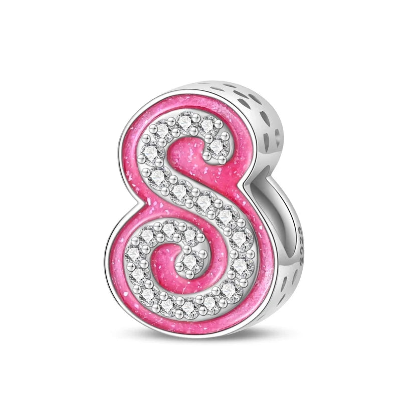 Hot Sale Silver 925 Charms Pink Zircon pave 26 Letter English Alphabet Bead Pendant Fit Pan Original Bracelet DIY Jewelry Making