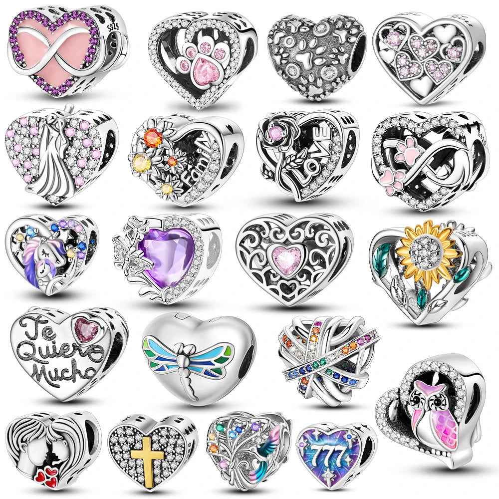 Heart Shape Series 925 Sterling Silver Charms Beads Fit Original Bangle Bracelet Pendants Diy Jewelry Gift For Women