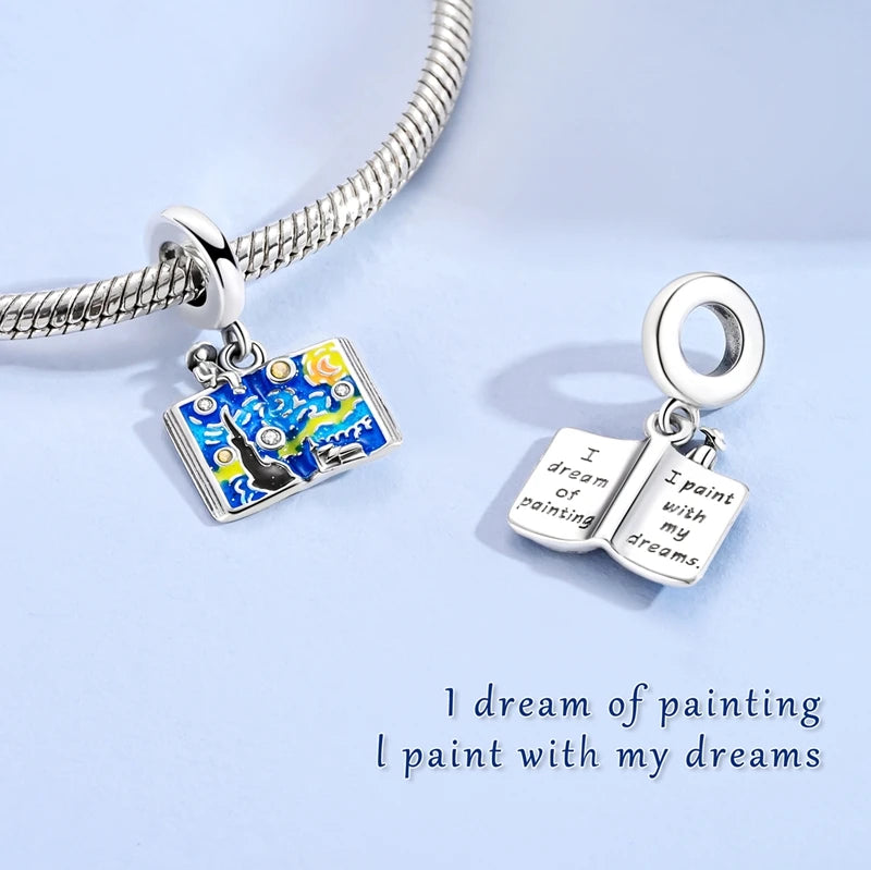 925 Silver Charms Van Gogh Starry Night Easter Egg Beads Pendant Fit 925 Original Bracelet DIY Woman Jewelry Gift