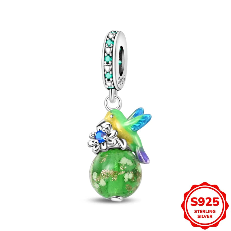 Charms Plata De Ley Blue and Green Pendant Beads Fits 3mm Bracelet Bangle Necklace For Women Luxury DIY Jewelry Making Fine Gift