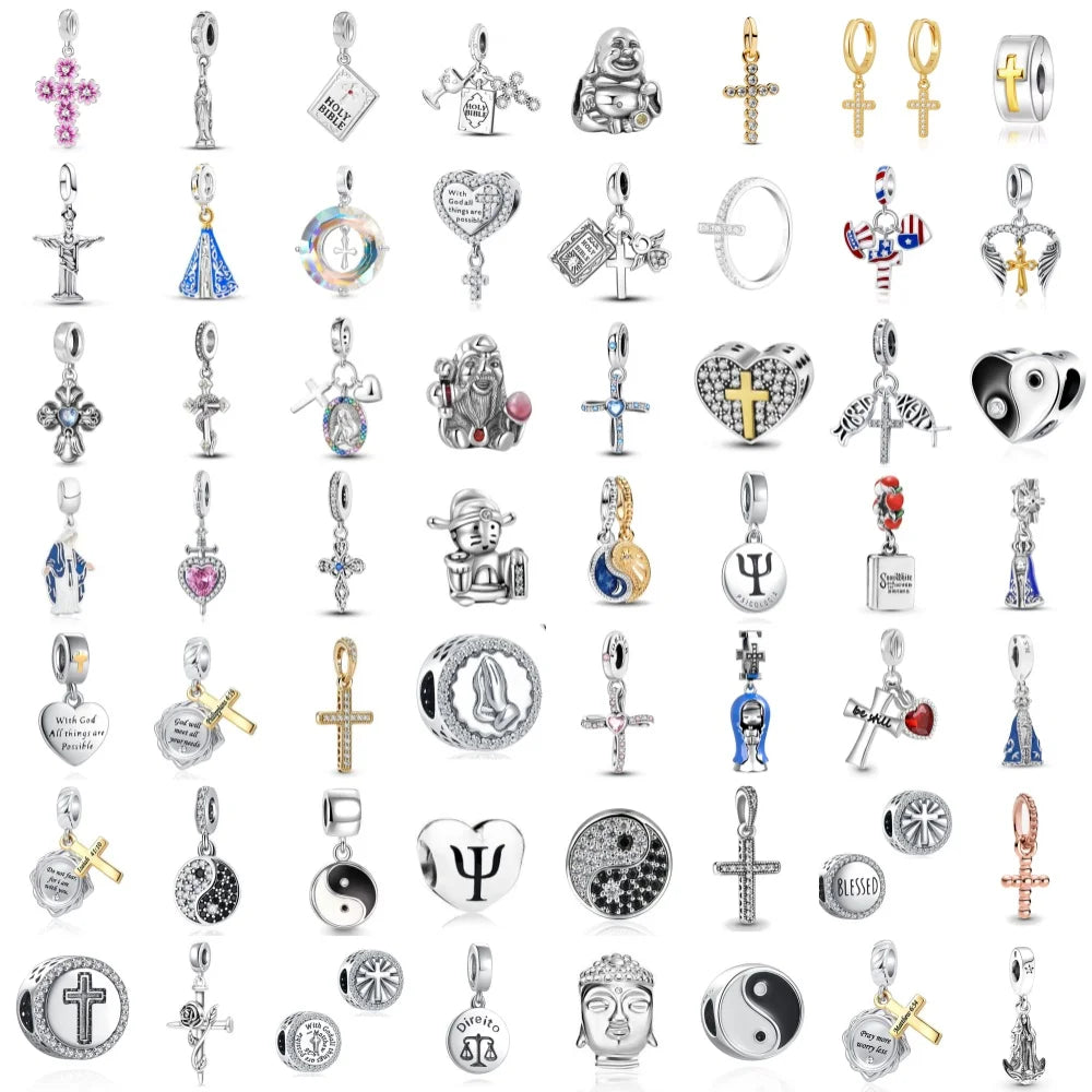 Europe New 925 Silver Tai Chi Bead Buddha Charm cross Saint Pendant DIY Women man Jewelry Fit Original Bracelet Accessories Gift