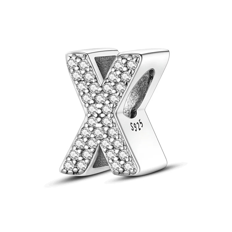 Hot Sale Silver 925 Charms Pink Zircon pave 26 Letter English Alphabet Bead Pendant Fit Pan Original Bracelet DIY Jewelry Making