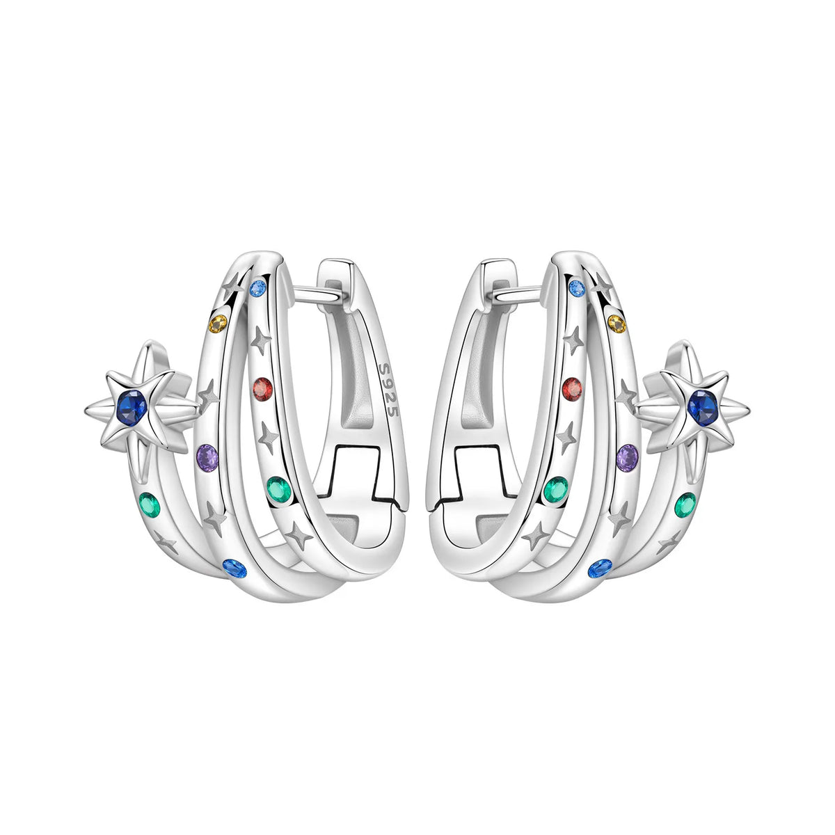 Orstarry Original 925 Sterling Silver Double Circle Colored Starry Sky Earrings Women Hoop Earring Anniversary Jewelry Gifts