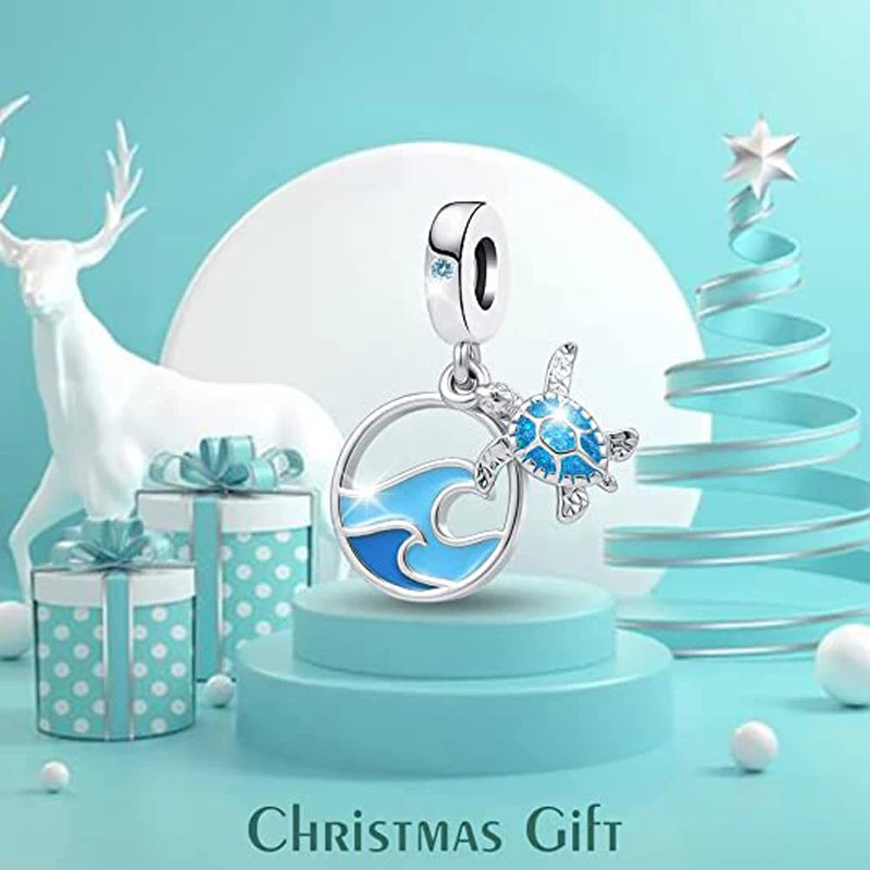 New 925 Sterling Silver Charm Fit Original Bracelet Accessories Women Jewelry Blue Ocean Series Mermaid Sea Shell Octopus