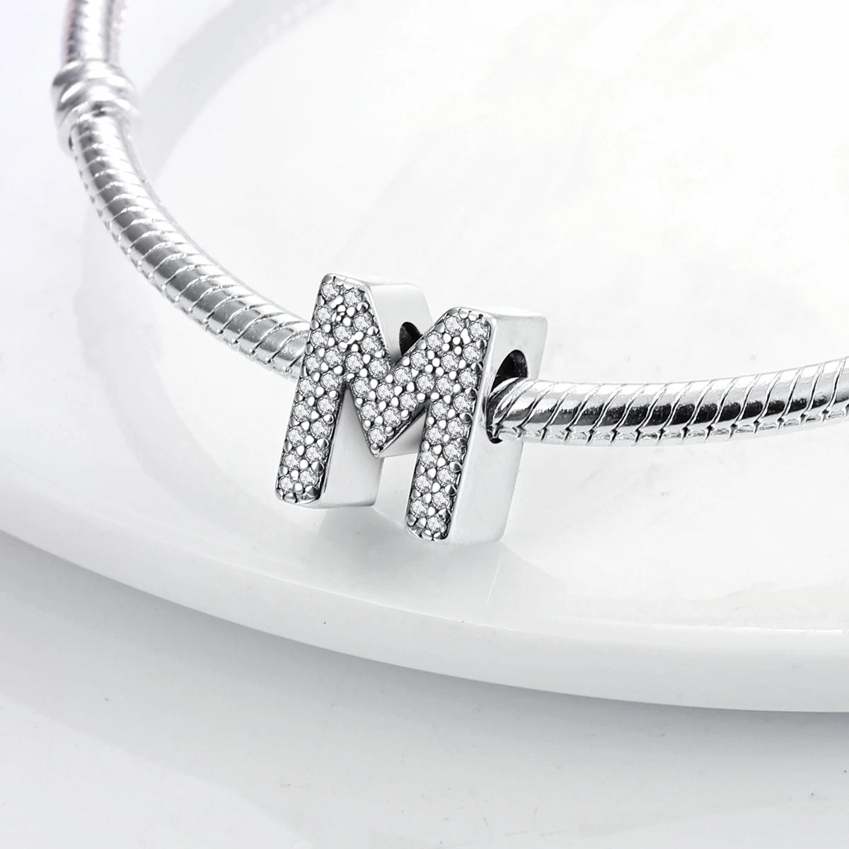 Hot Sale Silver 925 Charms Pink Zircon pave 26 Letter English Alphabet Bead Pendant Fit Pan Original Bracelet DIY Jewelry Making