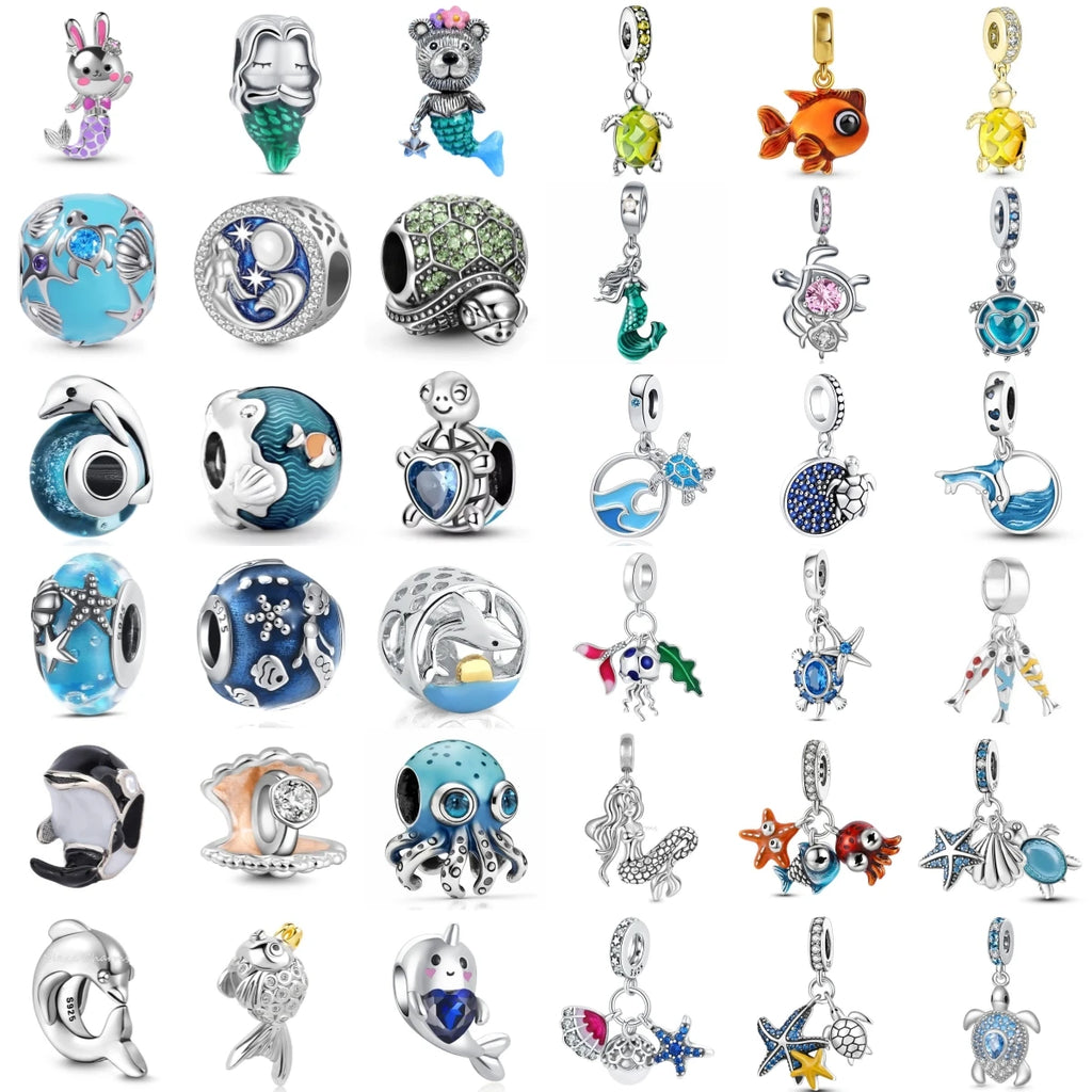 New 925 Sterling Silver Charm Fit Original Bracelet Accessories Women Jewelry Blue Ocean Series Mermaid Sea Shell Octopus