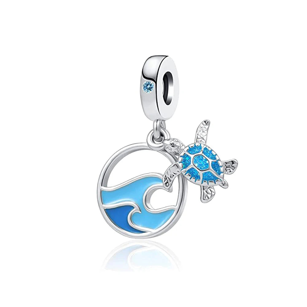 New 925 Sterling Silver Charm Fit Original Bracelet Accessories Women Jewelry Blue Ocean Series Mermaid Sea Shell Octopus