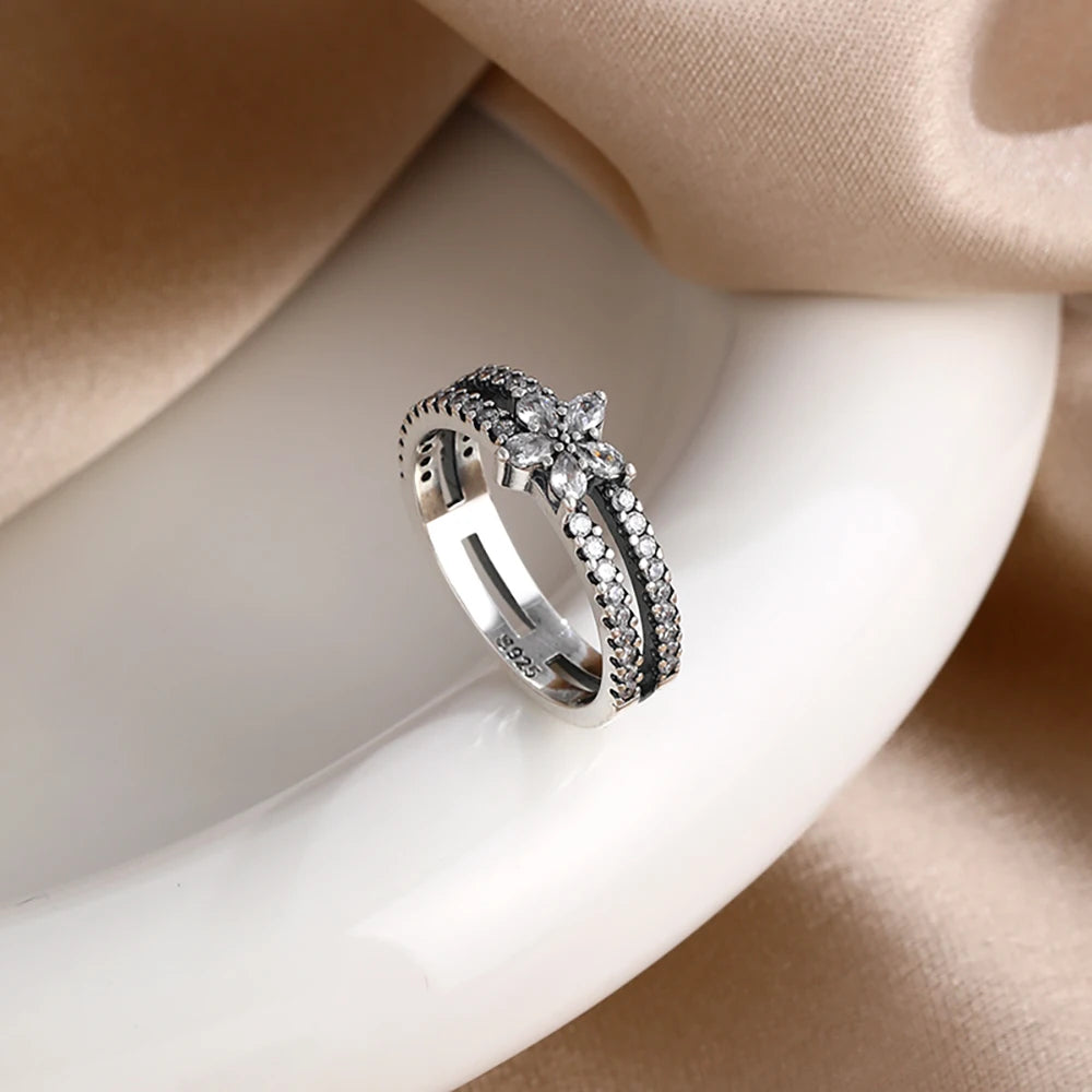 New S925 Silver Shining zircon Ring Women Geometric Design Minimalist Fashion Jewelry Engagement Wedding Party Gifts Trendy