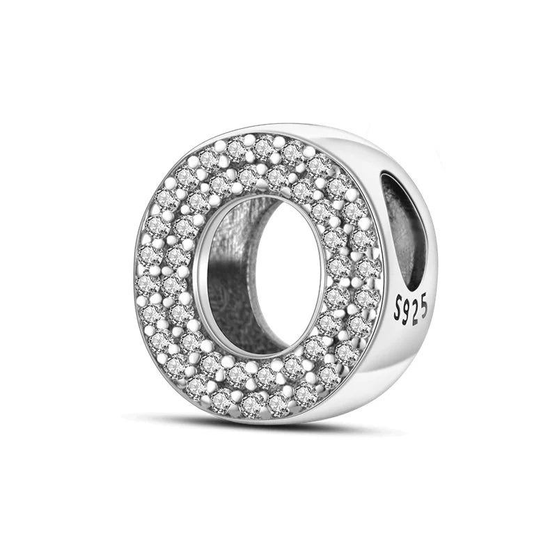 Hot Sale Silver 925 Charms Pink Zircon pave 26 Letter English Alphabet Bead Pendant Fit Pan Original Bracelet DIY Jewelry Making