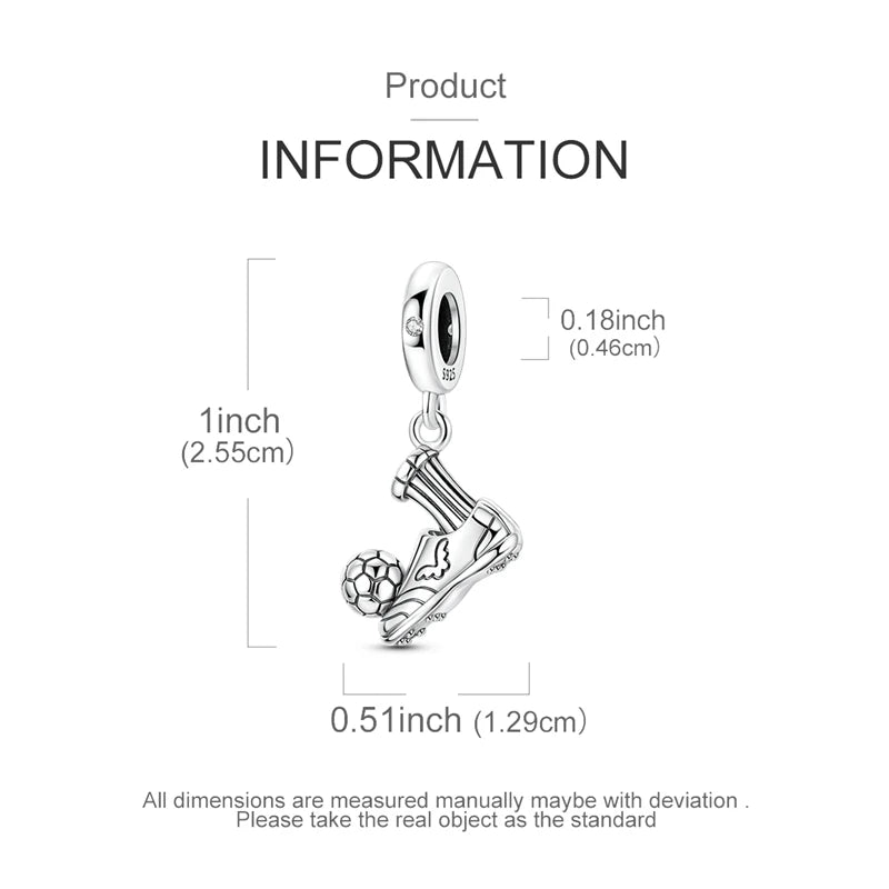 925 Sterling Silver Play Football Soccer Cleats Pendant Sports Charm Fit Original Charm Bracelets Women DIY Jewelry Gift