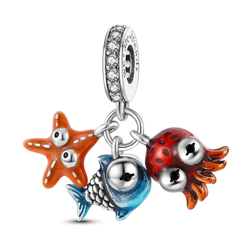 New 925 Sterling Silver Charm Fit Original Bracelet Accessories Women Jewelry Blue Ocean Series Mermaid Sea Shell Octopus