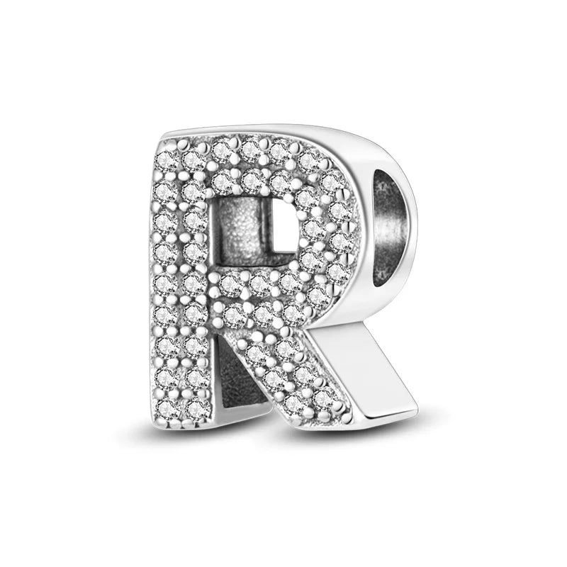 Hot Sale Silver 925 Charms Pink Zircon pave 26 Letter English Alphabet Bead Pendant Fit Pan Original Bracelet DIY Jewelry Making