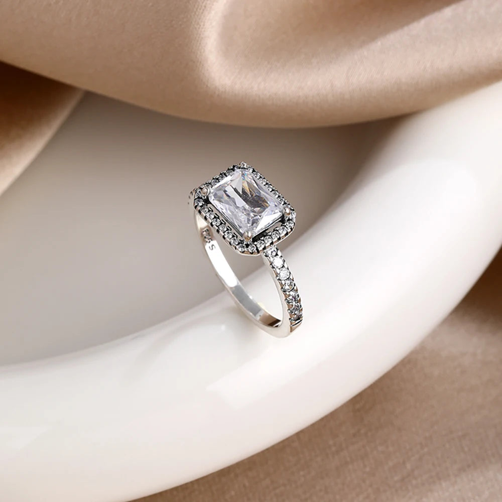 New S925 Silver Shining zircon Ring Women Geometric Design Minimalist Fashion Jewelry Engagement Wedding Party Gifts Trendy