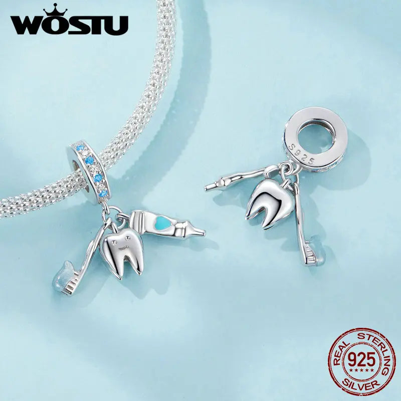 WOSTU 925 Sterling Silver Stars Heart Shape Cute Charms Bead For Women Fit Original Bracelet Necklace Valentine Jewelry Gift DIY