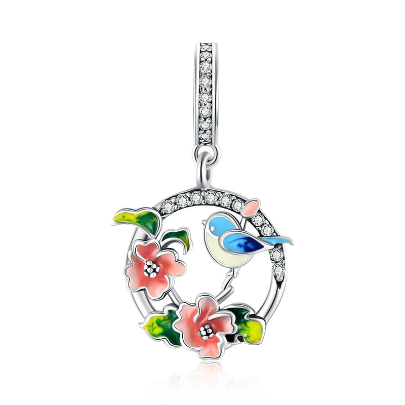 BISAER Secret Garden Beads 925 Sterling Silver Flower Bee Cat Animal Charms Pendant Fit DIY Bracelet Necklace Jewelry