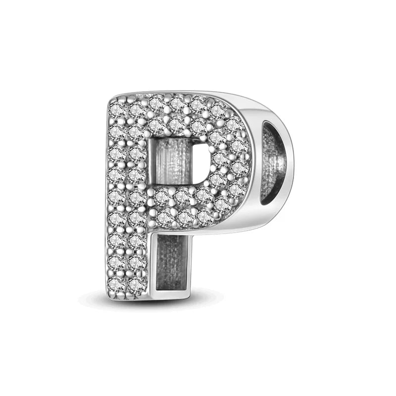 Hot Sale Silver 925 Charms Pink Zircon pave 26 Letter English Alphabet Bead Pendant Fit Pan Original Bracelet DIY Jewelry Making