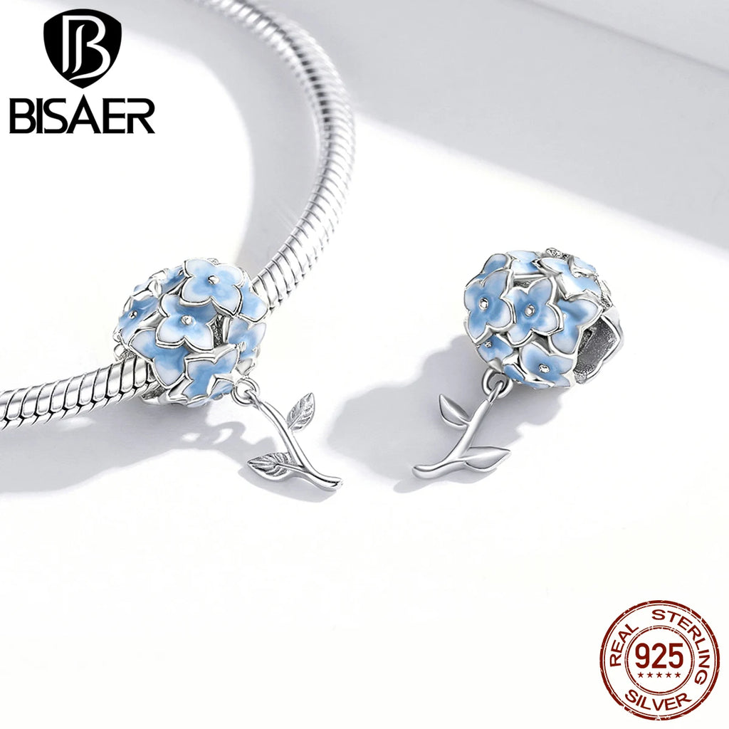 BISAER Secret Garden Beads 925 Sterling Silver Flower Bee Cat Animal Charms Pendant Fit DIY Bracelet Necklace Jewelry