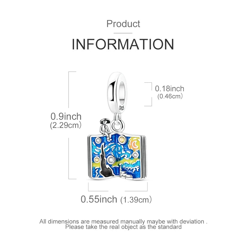 925 Silver Charms Van Gogh Starry Night Easter Egg Beads Pendant Fit 925 Original Bracelet DIY Woman Jewelry Gift